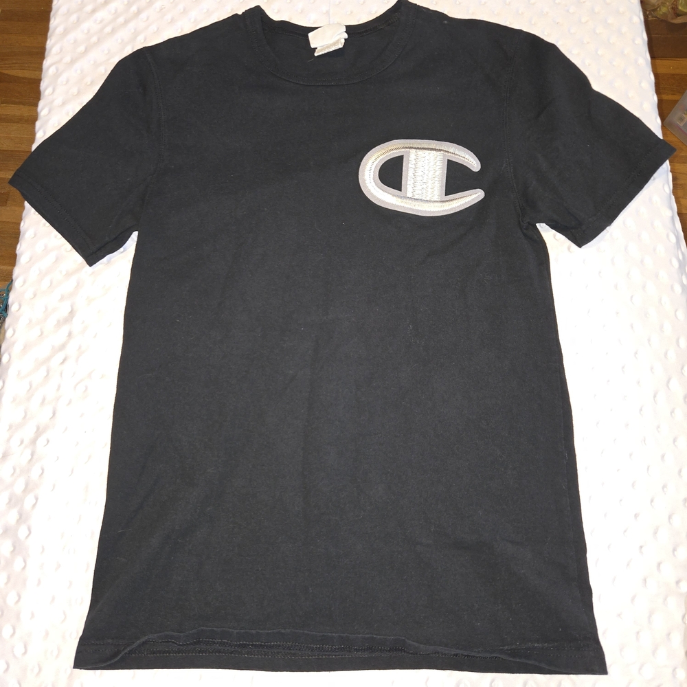 Vtg Champion Shirt Mens Small Black Big C Logo Graphic Cotton Tee Embroidered